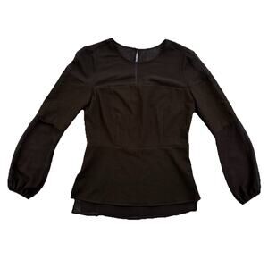 Cooper & Ella Black Tiered Blouse Small Tiered Long Sleeve Peplum Waist